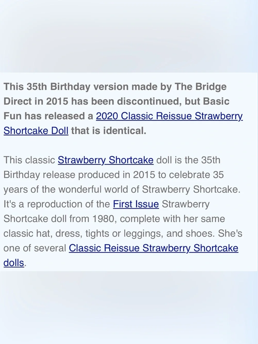 Strawberry Shortcake 35th Birthday 2015 Anniversary Edition Classic Doll